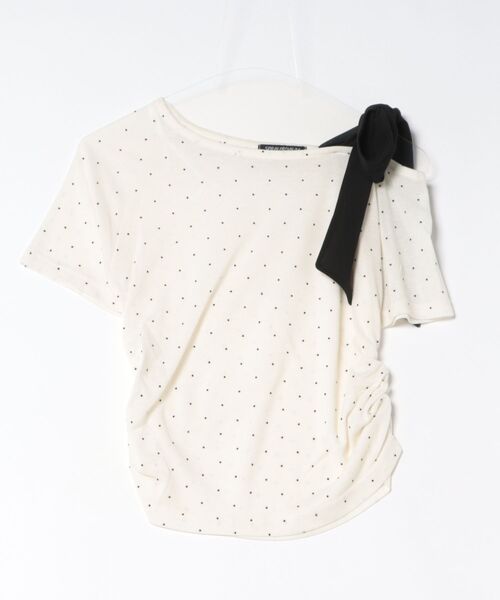SpRay（スプレイ）の「ドット肩リボントップス（Tシャツ/カットソー・レディース・オフホワイト/ブラック/グレー・FREE）」の9枚目の写真