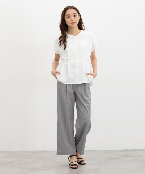 Honeys（ハニーズ）の「【ハニさら・接触冷感・ＵＶカット】ウエストタックトップス（Tシャツ/カットソー・レディース・アイボリー/グレイッシュベージュ/ブルーグリーン/ネイビー・3L/L/LL/M/S）」の7枚目の写真