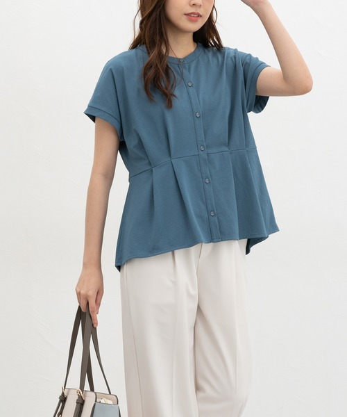 Honeys（ハニーズ）の「【ハニさら・接触冷感・ＵＶカット】ウエストタックトップス（Tシャツ/カットソー・レディース・アイボリー/グレイッシュベージュ/ブルーグリーン/ネイビー・3L/L/LL/M/S）」の12枚目の写真