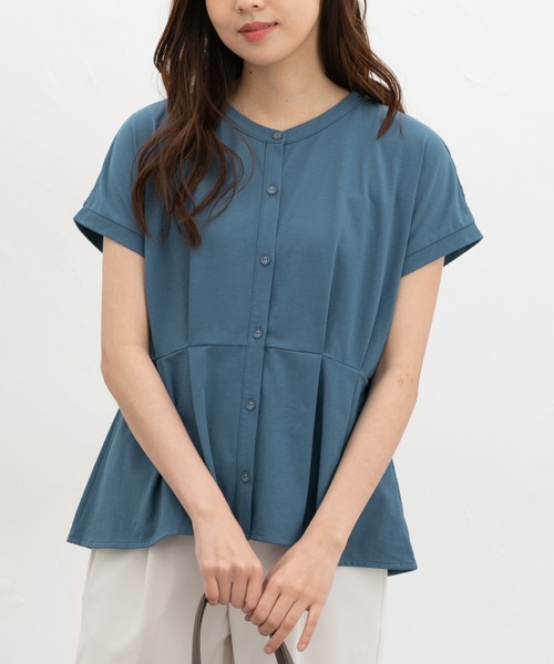 Honeys（ハニーズ）の「【ハニさら・接触冷感・ＵＶカット】ウエストタックトップス（Tシャツ/カットソー・レディース・アイボリー/グレイッシュベージュ/ブルーグリーン/ネイビー・3L/L/LL/M/S）」の13枚目の写真