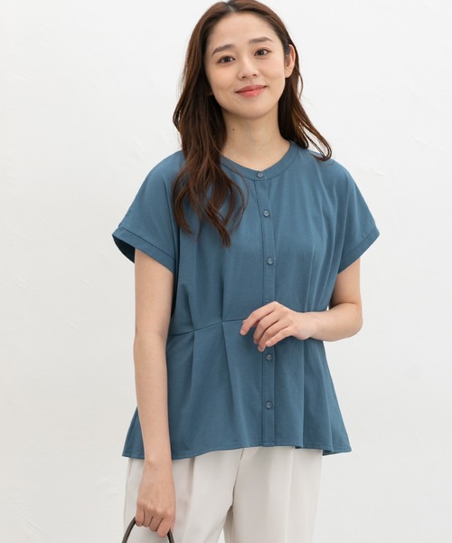 Honeys（ハニーズ）の「【ハニさら・接触冷感・ＵＶカット】ウエストタックトップス（Tシャツ/カットソー・レディース・アイボリー/グレイッシュベージュ/ブルーグリーン/ネイビー・3L/L/LL/M/S）」の14枚目の写真