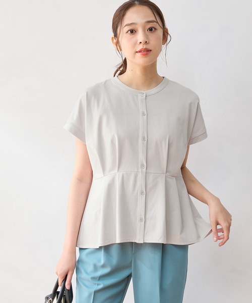 Honeys（ハニーズ）の「【ハニさら・接触冷感・ＵＶカット】ウエストタックトップス（Tシャツ/カットソー・レディース・アイボリー/グレイッシュベージュ/ブルーグリーン/ネイビー・3L/L/LL/M/S）」の18枚目の写真