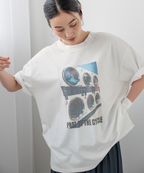 studio CLIP(スタディオクリップ)の「【daily CLIP】ランドリープリントBIG Tシャツ(Tシャツ/カットソー・レディース・ホワイト/ミント・FREE)」の2枚目の写真