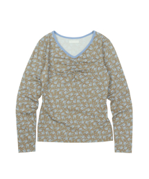 Floral Cinch Front LS Tee - Mocha
