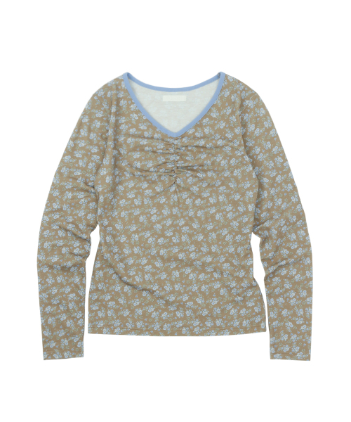 SUNNECT(ソネクト)の「Floral Cinch Front LS Tee - Mocha(Tシャツ/カットソー・レディース・その他・FREE)」の1枚目の写真