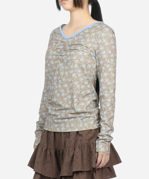 SUNNECT(ソネクト)の「Floral Cinch Front LS Tee - Mocha(Tシャツ/カットソー・レディース・その他・FREE)」の3枚目の写真