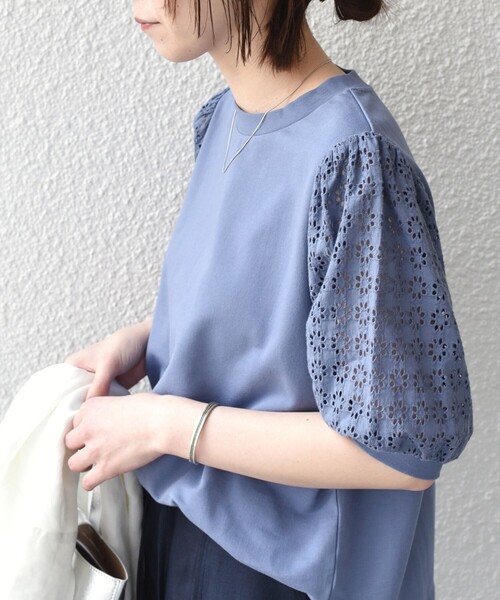 SHIPS Colors:〈手洗い可能〉ミニ裏毛 レース スリーブ トップス◇（T