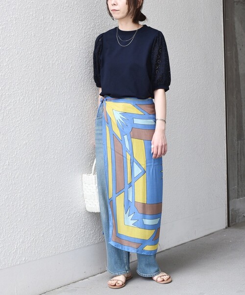 SHIPS Colors(シップス カラーズ)の「SHIPS Colors:〈手洗い可能〉ミニ裏毛 レース スリーブ トップス◇(Tシャツ/カットソー・レディース・ライトブルー/ネイビー/オフホワイト・ONE SIZE)」の19枚目の写真