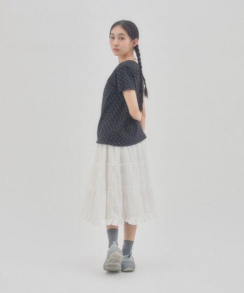 DISCOAT(ディスコート)の「【umm.】ドット刺繍ロゴ半袖Tシャツ(Tシャツ/カットソー・レディース・オフホワイト/ブラック・FREE)」の22枚目の写真