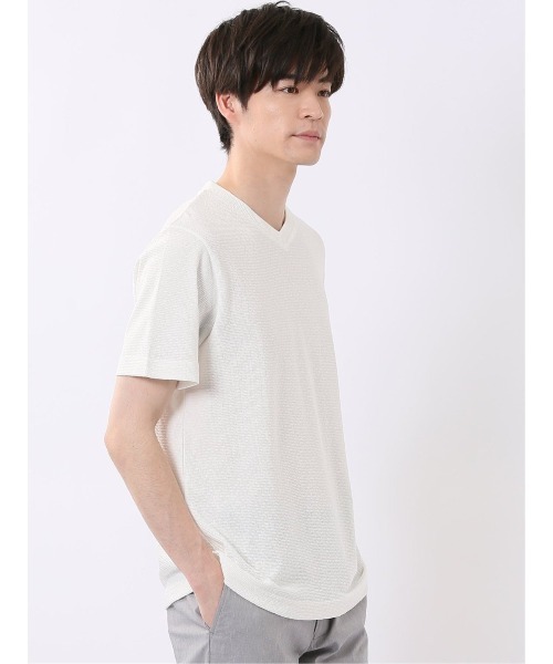 TAKA-Q(タカキュー)の「【綿混】タカキュー ヘリンボン ジャガード Vネック 半袖 Tシャツ(Tシャツ/カットソー・メンズ・ホワイト/ブラック・MEDIUM/LARGE/X-LARGE)」の6枚目の写真