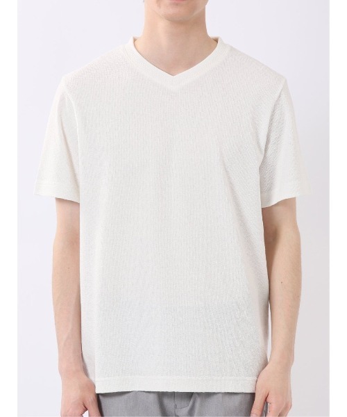 TAKA-Q(タカキュー)の「【綿混】タカキュー ヘリンボン ジャガード Vネック 半袖 Tシャツ(Tシャツ/カットソー・メンズ・ホワイト/ブラック・MEDIUM/LARGE/X-LARGE)」の8枚目の写真