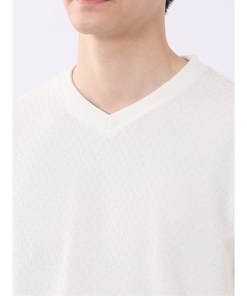 TAKA-Q(タカキュー)の「【綿混】タカキュー ヘリンボン ジャガード Vネック 半袖 Tシャツ(Tシャツ/カットソー・メンズ・ホワイト/ブラック・MEDIUM/LARGE/X-LARGE)」の11枚目の写真