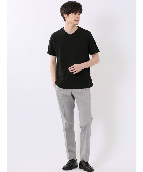 TAKA-Q(タカキュー)の「【綿混】タカキュー ヘリンボン ジャガード Vネック 半袖 Tシャツ(Tシャツ/カットソー・メンズ・ホワイト/ブラック・MEDIUM/LARGE/X-LARGE)」の17枚目の写真