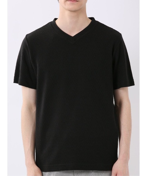 TAKA-Q(タカキュー)の「【綿混】タカキュー ヘリンボン ジャガード Vネック 半袖 Tシャツ(Tシャツ/カットソー・メンズ・ホワイト/ブラック・MEDIUM/LARGE/X-LARGE)」の18枚目の写真