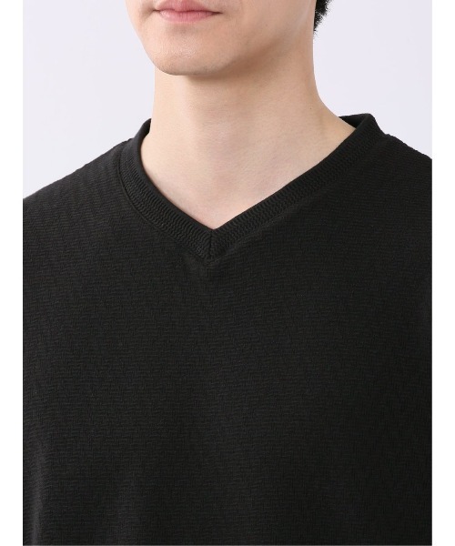 TAKA-Q(タカキュー)の「【綿混】タカキュー ヘリンボン ジャガード Vネック 半袖 Tシャツ(Tシャツ/カットソー・メンズ・ホワイト/ブラック・MEDIUM/LARGE/X-LARGE)」の21枚目の写真