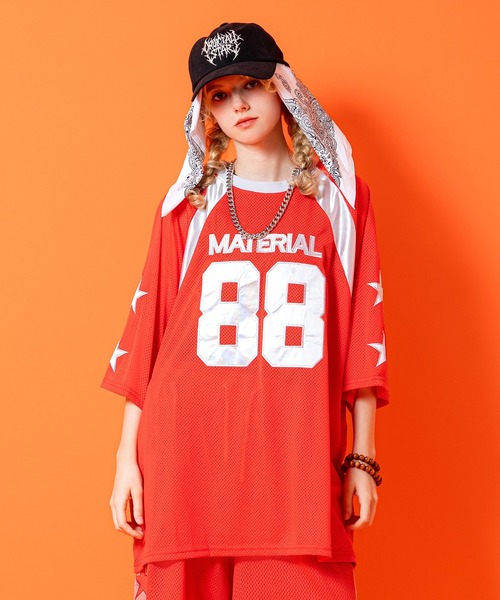 a.p.o.v.(エーピーオービー)の「a.p.o.v. ナンバリングワッペン&サテンライン切替メッシュオーバーサイズフットボールシャツ(Tシャツ/カットソー・メンズ・ホワイト/レッド/ブルー/ブラック・ONESIZE)」の4枚目の写真