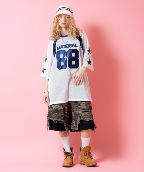 a.p.o.v.(エーピーオービー)の「a.p.o.v. ナンバリングワッペン&サテンライン切替メッシュオーバーサイズフットボールシャツ(Tシャツ/カットソー・メンズ・ホワイト/レッド/ブルー/ブラック・ONESIZE)」の9枚目の写真