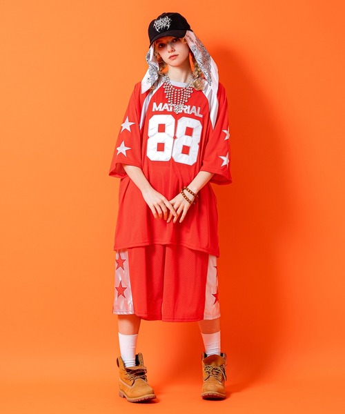 a.p.o.v.(エーピーオービー)の「a.p.o.v. ナンバリングワッペン&サテンライン切替メッシュオーバーサイズフットボールシャツ(Tシャツ/カットソー・メンズ・ホワイト/レッド/ブルー/ブラック・ONESIZE)」の6枚目の写真