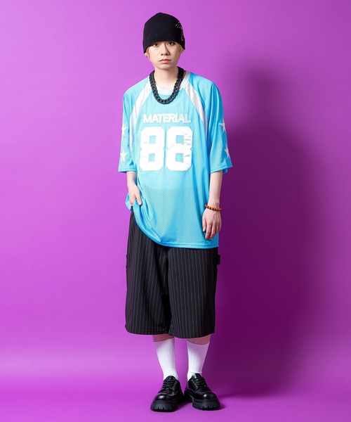 a.p.o.v.(エーピーオービー)の「a.p.o.v. ナンバリングワッペン&サテンライン切替メッシュオーバーサイズフットボールシャツ(Tシャツ/カットソー・メンズ・ホワイト/レッド/ブルー/ブラック・ONESIZE)」の14枚目の写真