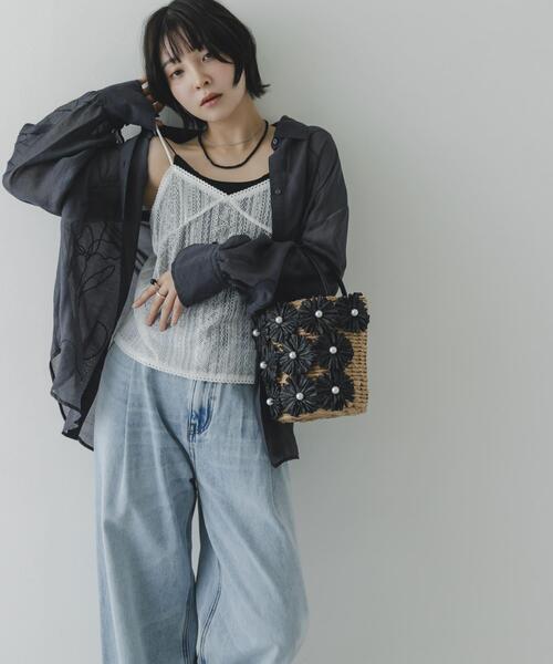 RODE SKO(ロデスコ)の「フラワーモチーフ雑材2WAYバッグ(ショルダーバッグ・レディース・ブラック/ベージュ・-)」の3枚目の写真