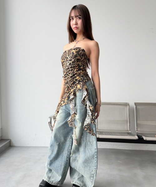 Y2K SYNAPSE FACTORY（ワイツーケー シナプスファクトリー）の「【ジェリーフィッシュ】シアーレースプリントトップス（チューブトップ・レディース・ホワイト/ブラウン/ブラック・FREE）」の19枚目の写真