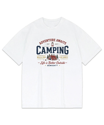 キャンピングビンテージドローイングオーバーサイズ半袖Tシャツ[ホワイト]