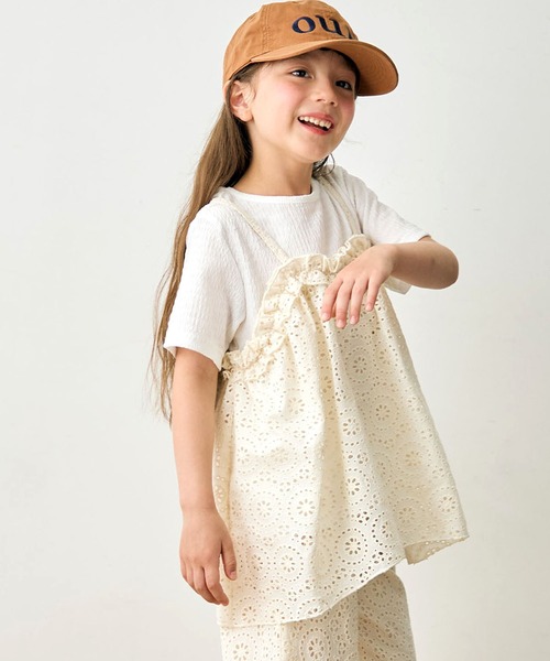 Piet(ピエット)の「レースキャミ ドッキングトップス(Tシャツ/カットソー・キッズ・ブラック/ホワイト・130/120/110/100)」の1枚目の写真