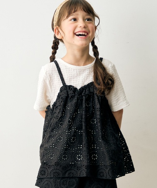 Piet(ピエット)の「レースキャミ ドッキングトップス(Tシャツ/カットソー・キッズ・ブラック/ホワイト・130/120/110/100)」の2枚目の写真