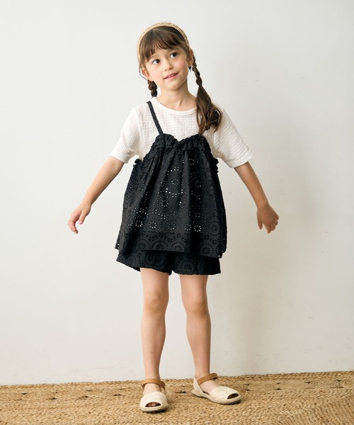Piet(ピエット)の「レースキャミ ドッキングトップス(Tシャツ/カットソー・キッズ・ブラック/ホワイト・130/120/110/100)」の6枚目の写真