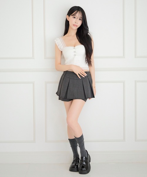 ALLuRing ChaRm(アリュリングチャーム)の「Box Pleated Culottes / ボックスプリーツキュロット(スカート・レディース・ブラウン/チャコールグレー・S/M)」の4枚目の写真