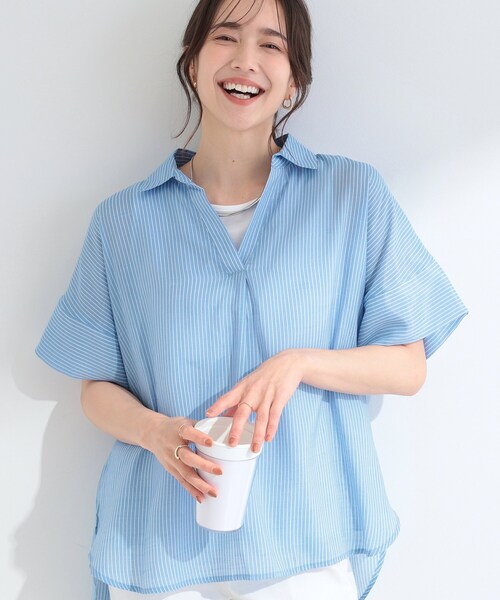 SHOO・LA・RUE(シューラルー)の「【2点セット/S-LL/洗濯機可】時短でコーデ決まる スラブスキッパーシャツ+タンクトップ(その他トップス・レディース・ブルー系7/ブラウン系/ピンク系/ネイビー/ホワイト系3・03/02/01/04)」の4枚目の写真