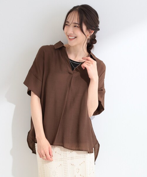 SHOO・LA・RUE(シューラルー)の「【2点セット/S-LL/洗濯機可】時短でコーデ決まる スラブスキッパーシャツ+タンクトップ(その他トップス・レディース・ブルー系7/ブラウン系/ピンク系/ネイビー/ホワイト系3・03/02/01/04)」の9枚目の写真