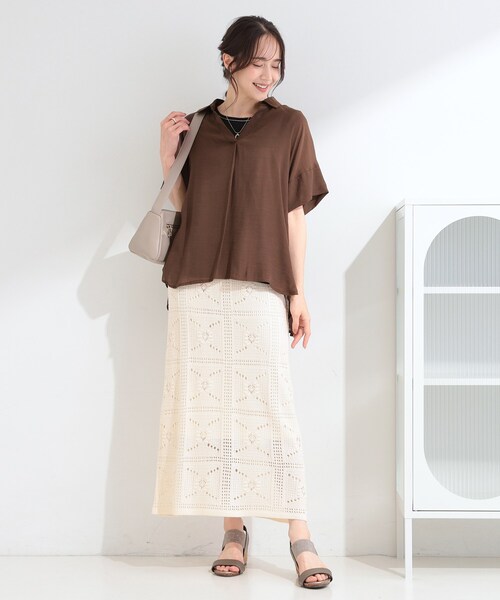 SHOO・LA・RUE(シューラルー)の「【2点セット/S-LL/洗濯機可】時短でコーデ決まる スラブスキッパーシャツ+タンクトップ(その他トップス・レディース・ブルー系7/ブラウン系/ピンク系/ネイビー/ホワイト系3・03/02/01/04)」の11枚目の写真