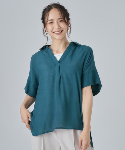 SHOO・LA・RUE(シューラルー)の「【2点セット/S-LL/洗濯機可】時短でコーデ決まる スラブスキッパーシャツ+タンクトップ(その他トップス・レディース・ブルー系7/ブラウン系/ピンク系/ネイビー/ホワイト系3/ブルーグリーン・03/02/01/04)」の11枚目の写真
