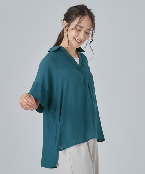 SHOO・LA・RUE(シューラルー)の「【2点セット/S-LL/洗濯機可】時短でコーデ決まる スラブスキッパーシャツ+タンクトップ(その他トップス・レディース・ブルー系7/ブラウン系/ピンク系/ネイビー/ホワイト系3/ブルーグリーン・03/02/01/04)」の12枚目の写真