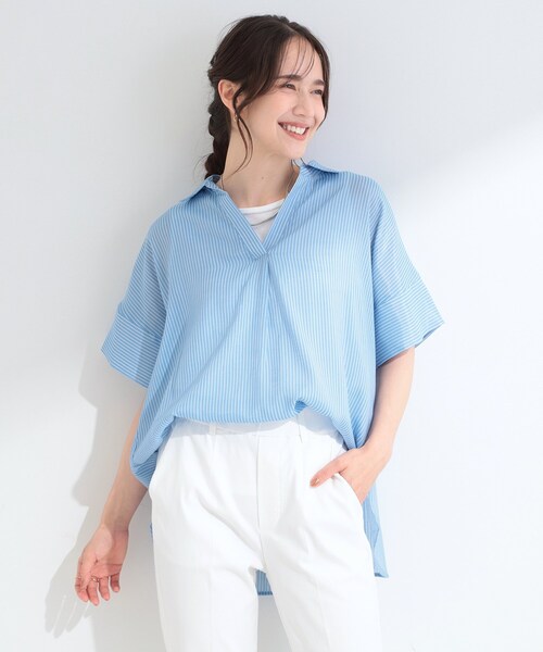 SHOO・LA・RUE(シューラルー)の「【2点セット/S-LL/洗濯機可】時短でコーデ決まる スラブスキッパーシャツ+タンクトップ(その他トップス・レディース・ブルー系7/ブラウン系/ピンク系/ネイビー/ホワイト系3/ブルーグリーン・03/02/01/04)」の15枚目の写真