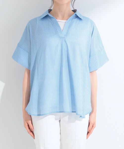 SHOO・LA・RUE(シューラルー)の「【2点セット/S-LL/洗濯機可】時短でコーデ決まる スラブスキッパーシャツ+タンクトップ(その他トップス・レディース・ブルー系7/ブラウン系/ピンク系/ネイビー/ホワイト系3/ブルーグリーン・03/02/01/04)」の19枚目の写真