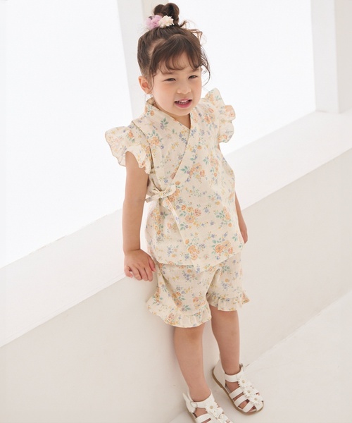 petit main(プティマイン)の「花柄フリル甚平(浴衣・キッズ・アイボリー/ライトブルー/ライトピンク・80cm/130cm/110cm/120cm/90cm/100cm)」の5枚目の写真