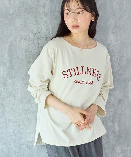 LAVEANGE（ラビアンジェ）の「フロッキーロゴプリントロンT｜綿100％/大人カジュアル/裾前後差/長袖（Tシャツ/カットソー・レディース・レッド/オフホワイト/ミント・M/5L/3L/4L/LL）」の5枚目の写真