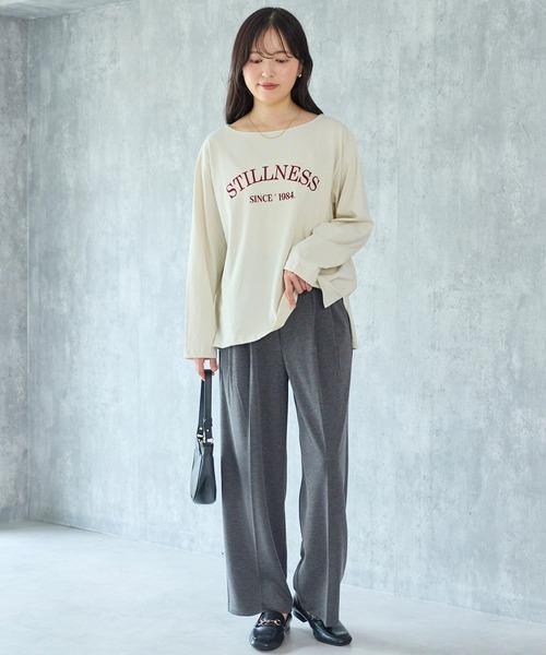 LAVEANGE（ラビアンジェ）の「フロッキーロゴプリントロンT｜綿100％/大人カジュアル/裾前後差/長袖（Tシャツ/カットソー・レディース・レッド/オフホワイト/ミント・M/5L/3L/4L/LL）」の14枚目の写真
