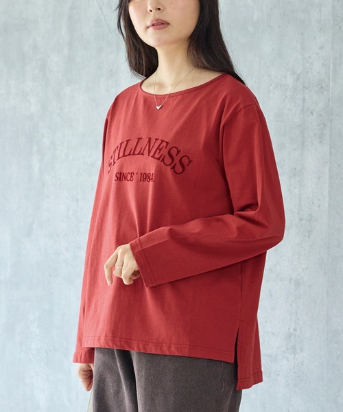 LAVEANGE（ラビアンジェ）の「フロッキーロゴプリントロンT｜綿100％/大人カジュアル/裾前後差/長袖（Tシャツ/カットソー・レディース・レッド/オフホワイト/ミント・M/5L/3L/4L/LL）」の21枚目の写真