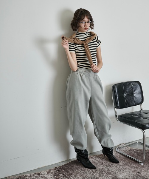 THE YOn(ザヨン)の「ハーフスリーブモックネックニットトップス(ニット/セーター・レディース・ブラック/ホワイト×ブラック/ブラウン/アイボリー・FREE)」の17枚目の写真