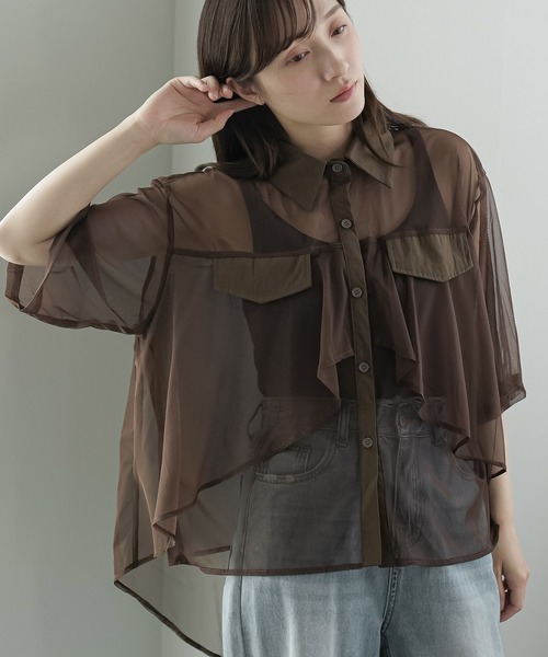 mili an deni(ミリアンデニ)の「ティアードシアーブラウス(シャツ/ブラウス・レディース・オフホワイト/ブラウン/ブラック・M)」の3枚目の写真