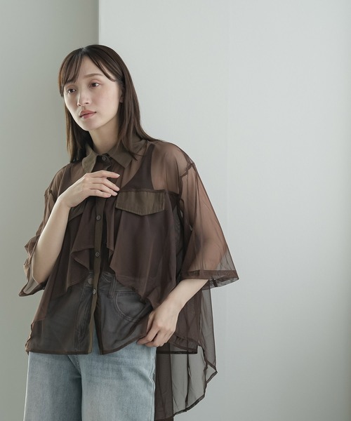 mili an deni(ミリアンデニ)の「ティアードシアーブラウス(シャツ/ブラウス・レディース・オフホワイト/ブラウン/ブラック・M)」の17枚目の写真