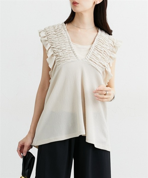 nissen（ニッセン）の「楊柳ジャガードシャーリングベスト（ベスト・レディース・ブラック/オフホワイト・LL/L/M）」の11枚目の写真