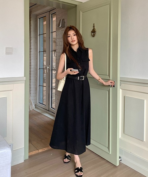 LAFFMO(ラフモ)の「ノースリーブシャツワンピース ベルト付き(ワンピース・レディース・ブラック/ベージュ・F)」の19枚目の写真