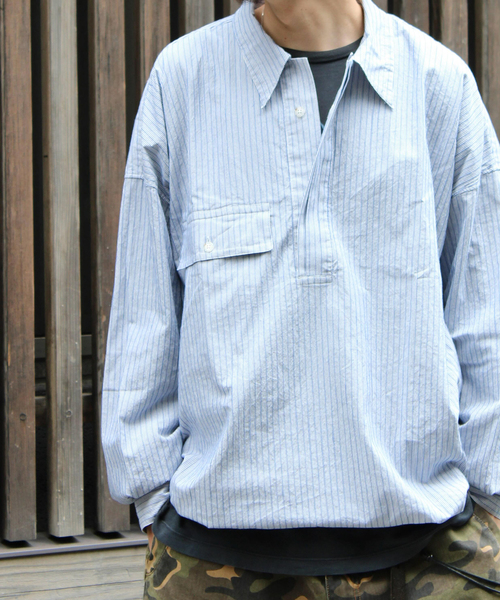 Marvine Pontiak shirt makers(マービンポンティアックシャツメーカーズ)の「Marvine Pontiak / マービンポンティアックシャツメーカーズ Twist P/O Stripe(シャツ/ブラウス・メンズ・ブルー・FREE)」の8枚目の写真