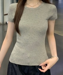 クルーネック スリム サマーニット 半袖トップス