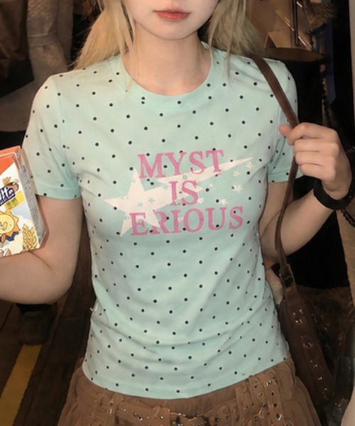 MEMECLE（メメクル）の「【 MEMECLE / メメクル 】ドット柄　スタープリントトップス（Tシャツ/カットソー・レディース・グリーン・SMALL/MEDIUM）」の2枚目の写真