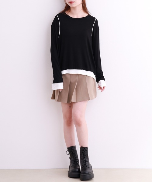 crossi（クロッシー）の「配色パイピングレイヤード風長袖カットソー（Tシャツ/カットソー・レディース・ホワイト/ブラック・LARGE/MEDIUM）」の17枚目の写真
